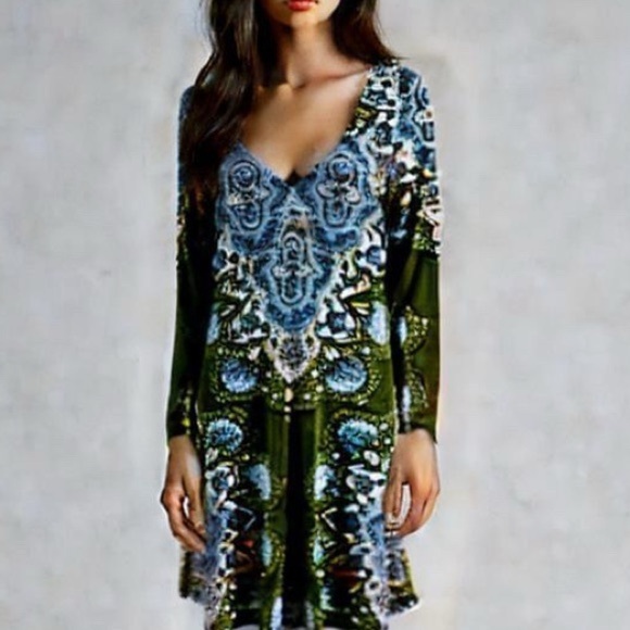 Dresses & Skirts - Free People Womens New Floral Pattern Long Sleeve Scoop Neck Dress NWT